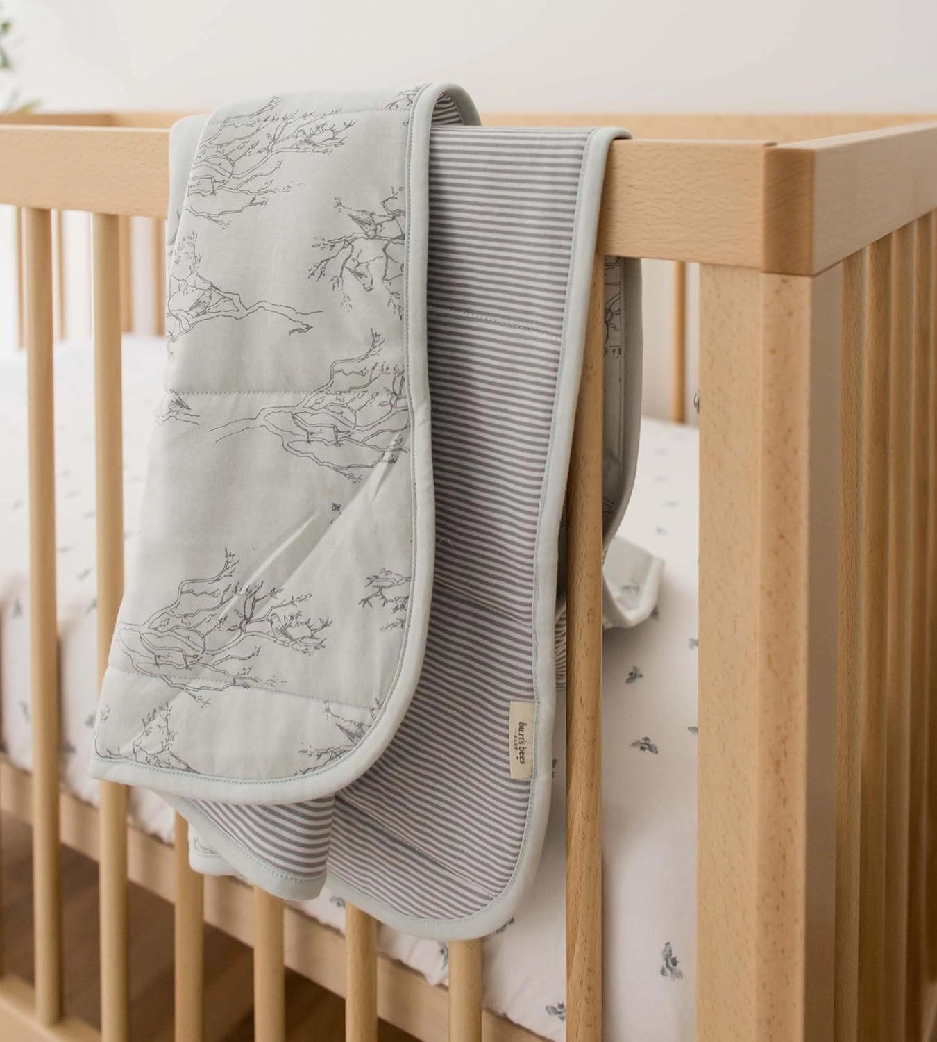 Burt's Bees Baby Reversible Blanket, Nursery, Stroller & Tummy-Time Organic Jersey Cotton Quilted Infant & Toddler Bedding