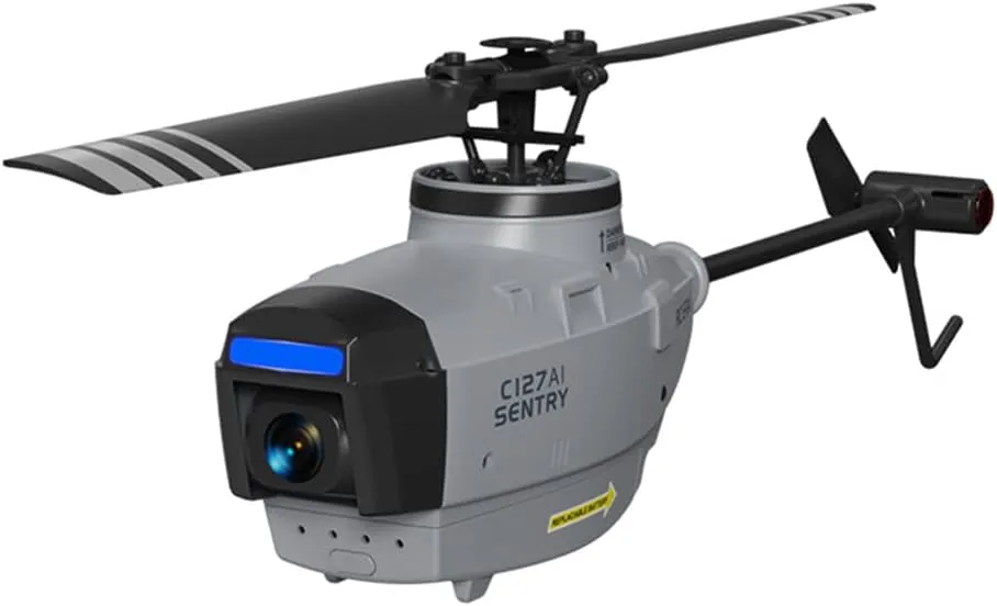 C127AI RC Helicopter with 1080P Camera, 2.4G 4CH Brushless Single-Rotor Scout Drone with Optical Flow & Altitude Hold for AI Tracking