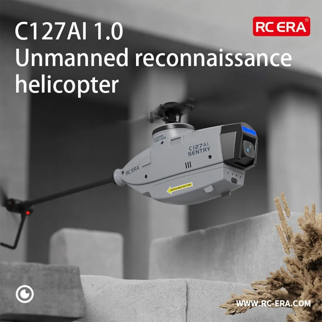 C127AI RC Helicopter with 1080P Camera, 2.4G 4CH Brushless Single-Rotor Scout Drone with Optical Flow & Altitude Hold for AI Tracking