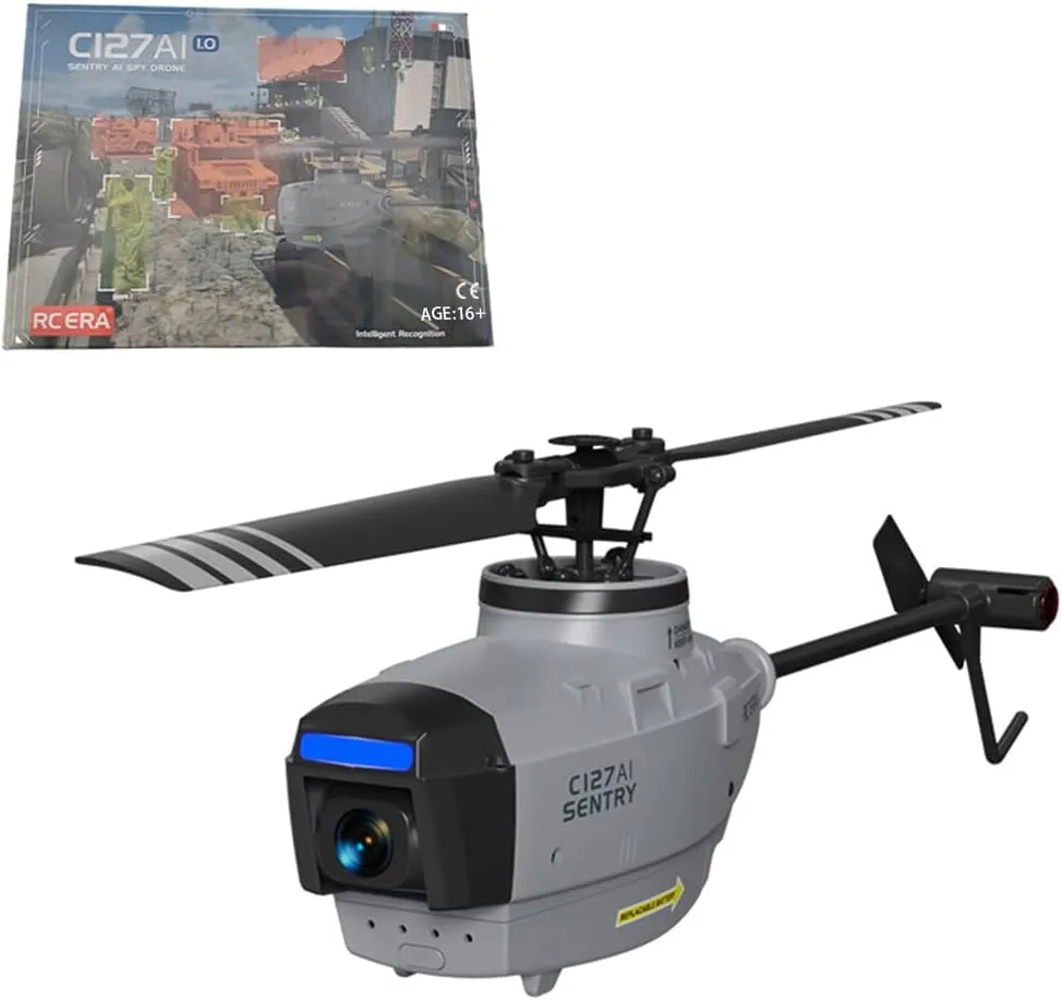 C127AI RC Helicopter with 1080P Camera, 2.4G 4CH Brushless Single-Rotor Scout Drone with Optical Flow & Altitude Hold for AI Tracking