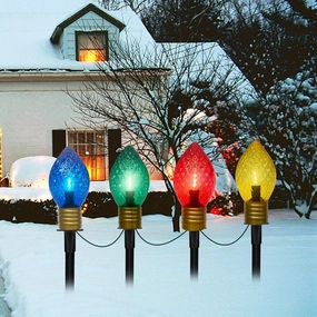 C9 Christmas Pathway Lights Outdoor, 7Ft Outdoor Lawn Christmas Lights with C9 Clear Multicolored Jumbo LED Bulbs, Jumbo Multicolored Walkway Light for Holiday Outside Yard Garden Decor