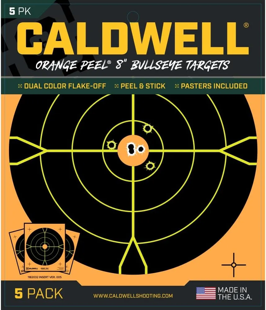 Caldwell Orange Peel Bullseye Targets with Flake Off Material, Strong Adhesive and Multiple Sizes for Outdoor, Range, Shooting and Hunting