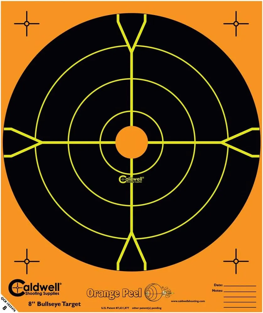 Caldwell Orange Peel Bullseye Targets with Flake Off Material, Strong Adhesive and Multiple Sizes for Outdoor, Range, Shooting and Hunting