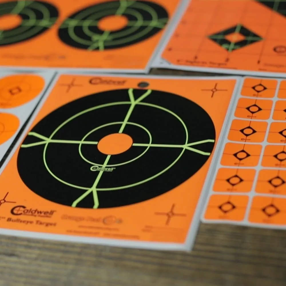 Caldwell Orange Peel Bullseye Targets with Flake Off Material, Strong Adhesive and Multiple Sizes for Outdoor, Range, Shooting and Hunting