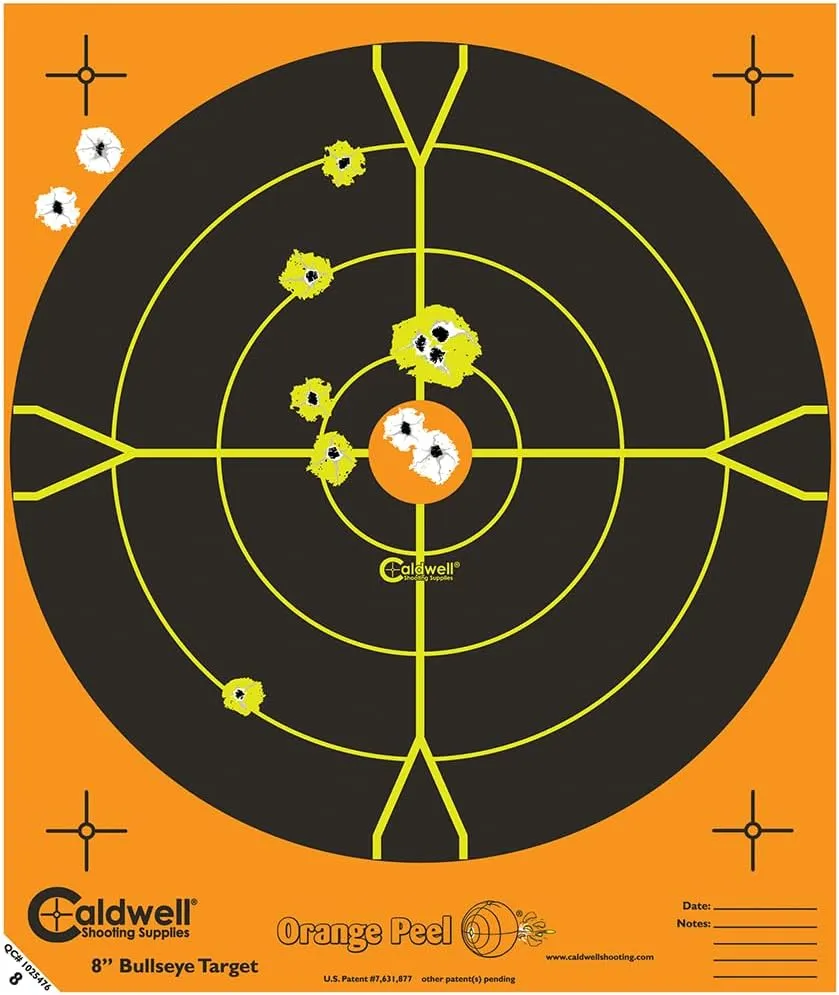 Caldwell Orange Peel Bullseye Targets with Flake Off Material, Strong Adhesive and Multiple Sizes for Outdoor, Range, Shooting and Hunting