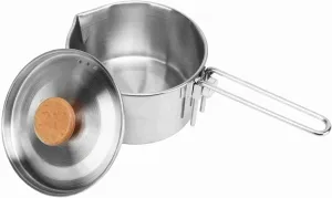 Camping Pot 304 Stainless Steel Portable Camping Kettle with Foldable Handle for Picnic Hiking 1L