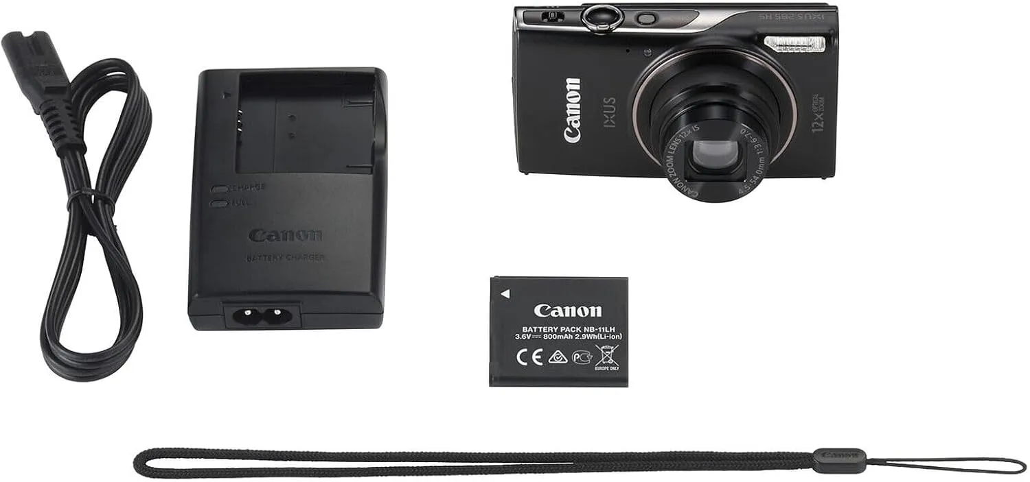 Canon PowerShot IXUS 285 HS 12X Optical Zoom Digital Camera (Black) (1076C001)   NB11L Battery   64GB Memory Card   Corel Photo Software   Case   Charger   LED Light   Card Reader   More (Renewed)