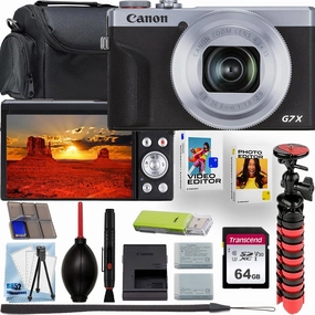 Canon PowerShot G7 X Mark III 4K Video Recording Digital Camera (Silver)   64GB Memory Card   Shoulder Bag   Flex Tripod   Software Kit   Deluxe Cleaning Kit (Renewed)