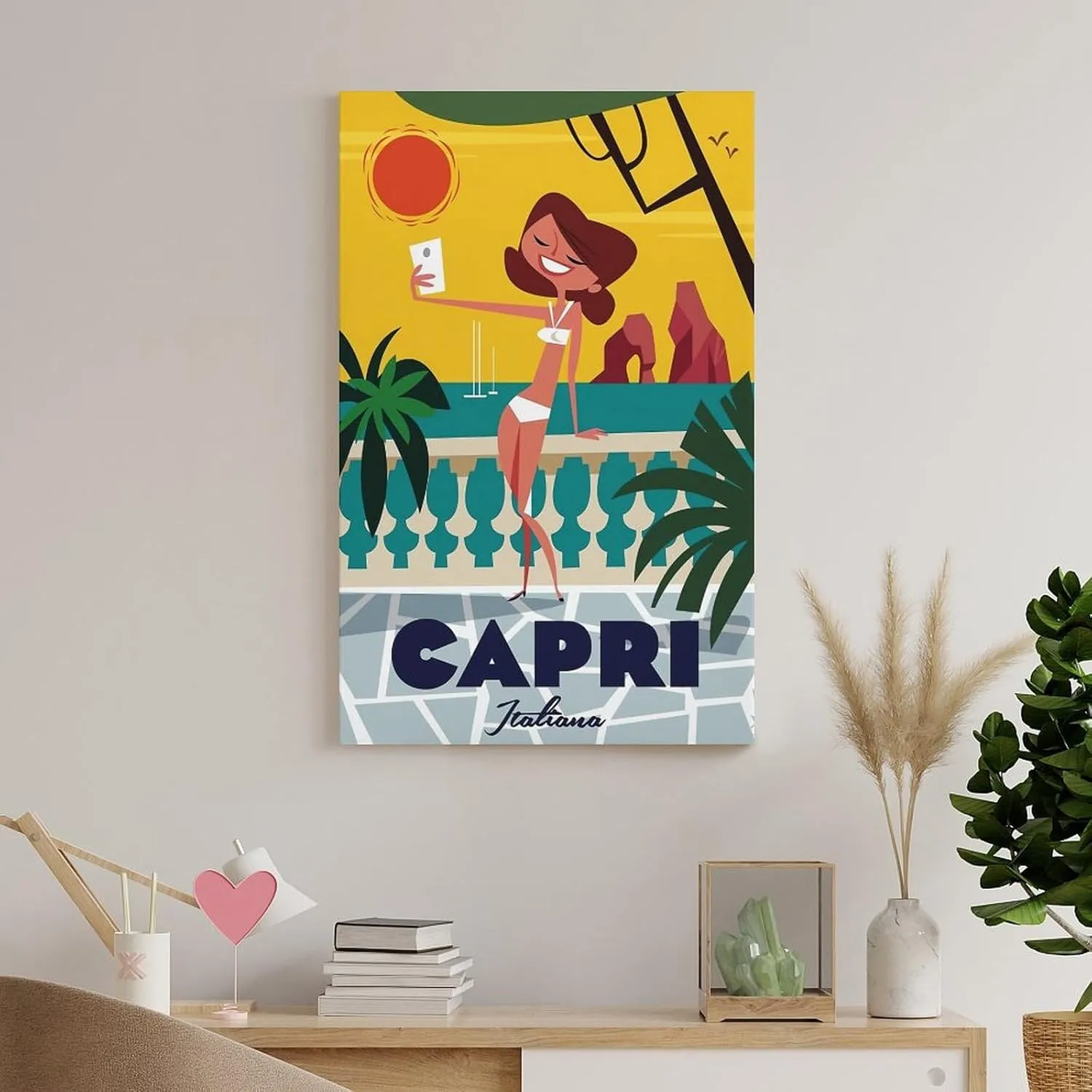 Capri Italy Girl Vintage Travel Poster Print Canvas Wall Art for Bedroom Living Room HD Print Posters 16x24inch(40x60cm)