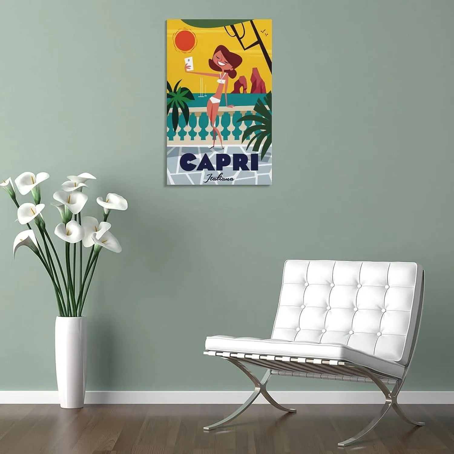 Capri Italy Girl Vintage Travel Poster Print Canvas Wall Art for Bedroom Living Room HD Print Posters 16x24inch(40x60cm)