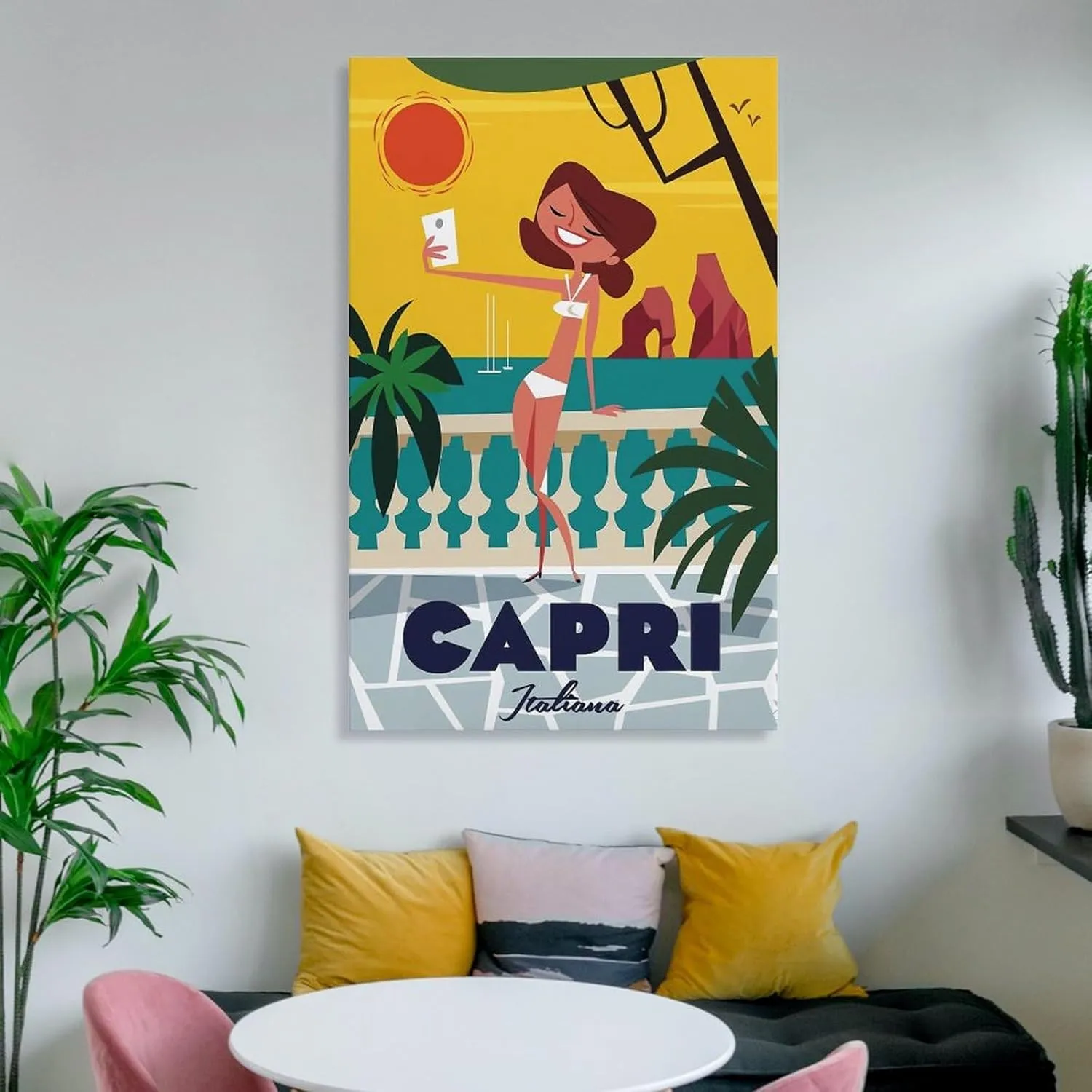 Capri Italy Girl Vintage Travel Poster Print Canvas Wall Art for Bedroom Living Room HD Print Posters 16x24inch(40x60cm)