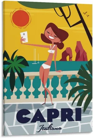 Capri Italy Girl Vintage Travel Poster Print Canvas Wall Art for Bedroom Living Room HD Print Posters 16x24inch(40x60cm)