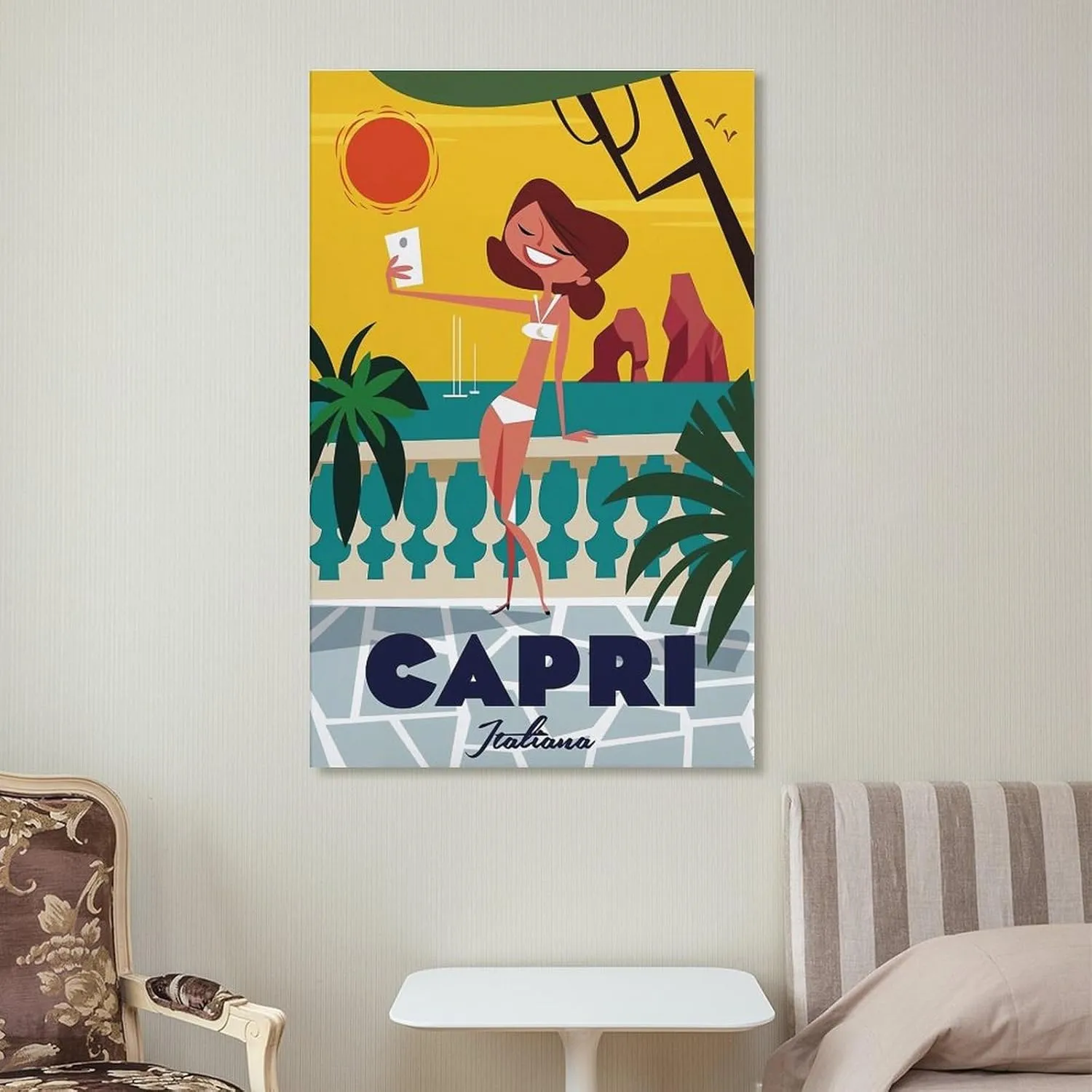 Capri Italy Girl Vintage Travel Poster Print Canvas Wall Art for Bedroom Living Room HD Print Posters 16x24inch(40x60cm)