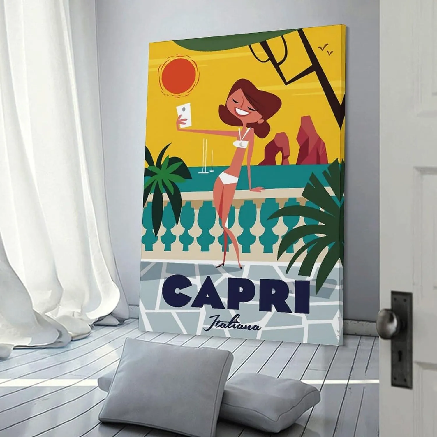 Capri Italy Girl Vintage Travel Poster Print Canvas Wall Art for Bedroom Living Room HD Print Posters 16x24inch(40x60cm)