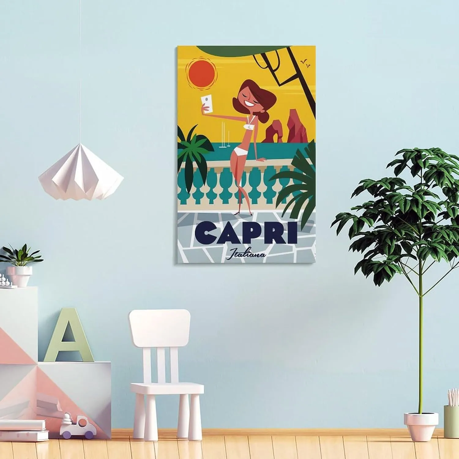 Capri Italy Girl Vintage Travel Poster Print Canvas Wall Art for Bedroom Living Room HD Print Posters 16x24inch(40x60cm)