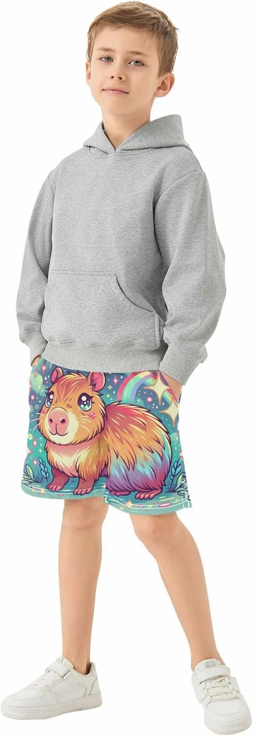Capybara Colorful Magical Boys Athletic Shorts Casual Short Summer Track Shorts 7-15Y