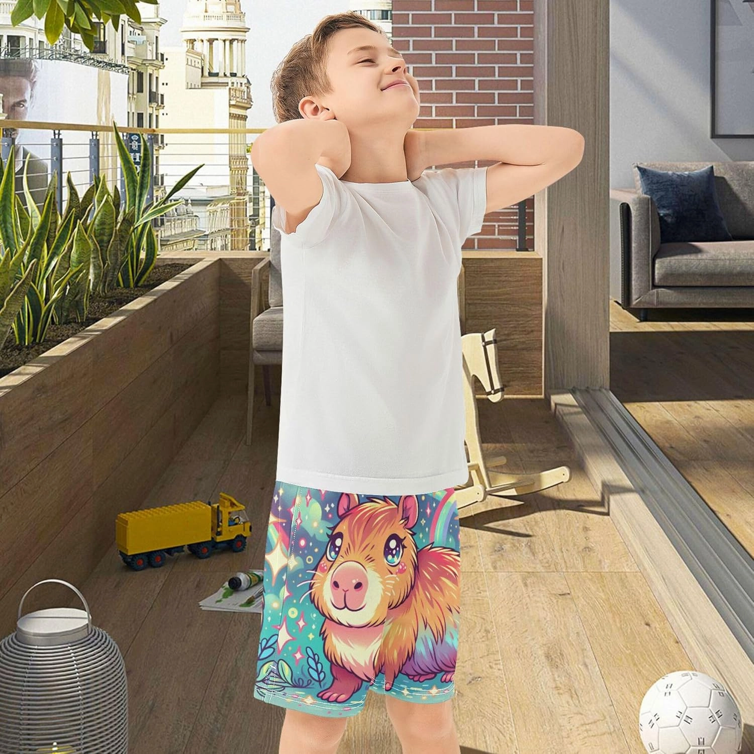 Capybara Colorful Magical Boys Athletic Shorts Casual Short Summer Track Shorts 7-15Y