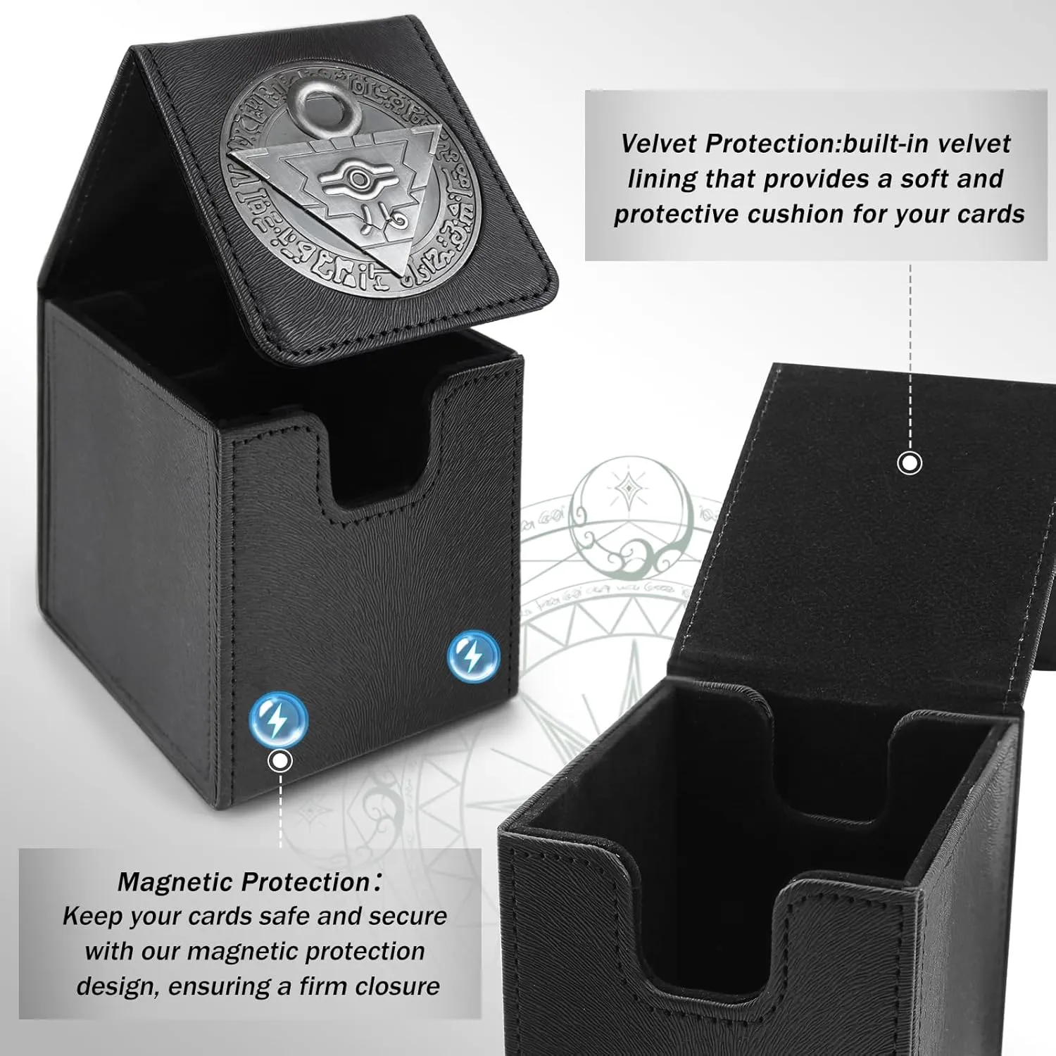 Card Deck Box for YGO MTG 3D sculpted relief Deck Box 110 Card Storage Box Trading Games Leather Storage with divider (Millennium Puzzle Titanium Color)