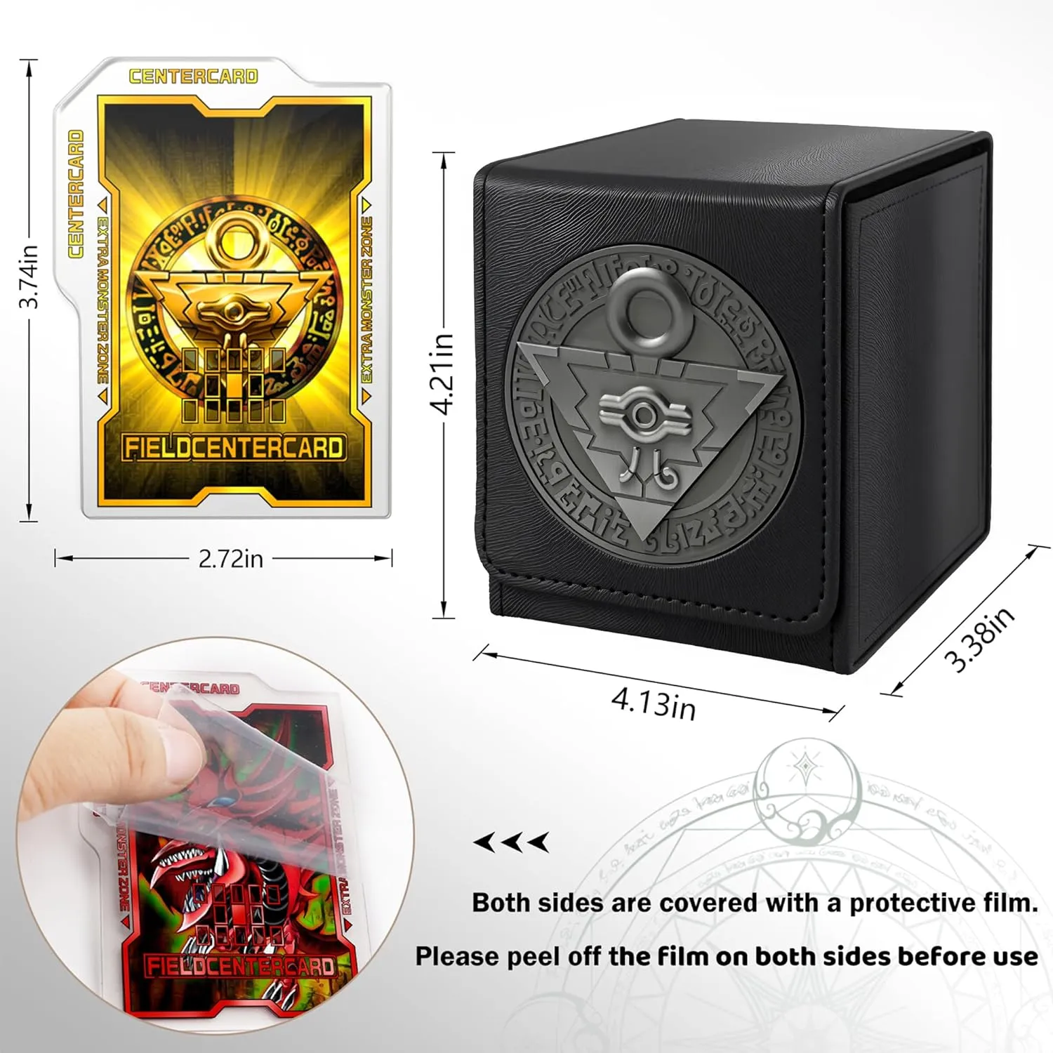 Card Deck Box for YGO MTG 3D sculpted relief Deck Box 110 Card Storage Box Trading Games Leather Storage with divider (Millennium Puzzle Titanium Color)