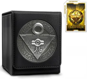 Card Deck Box for YGO MTG 3D sculpted relief Deck Box 110 Card Storage Box Trading Games Leather Storage with divider (Millennium Puzzle Titanium Color)