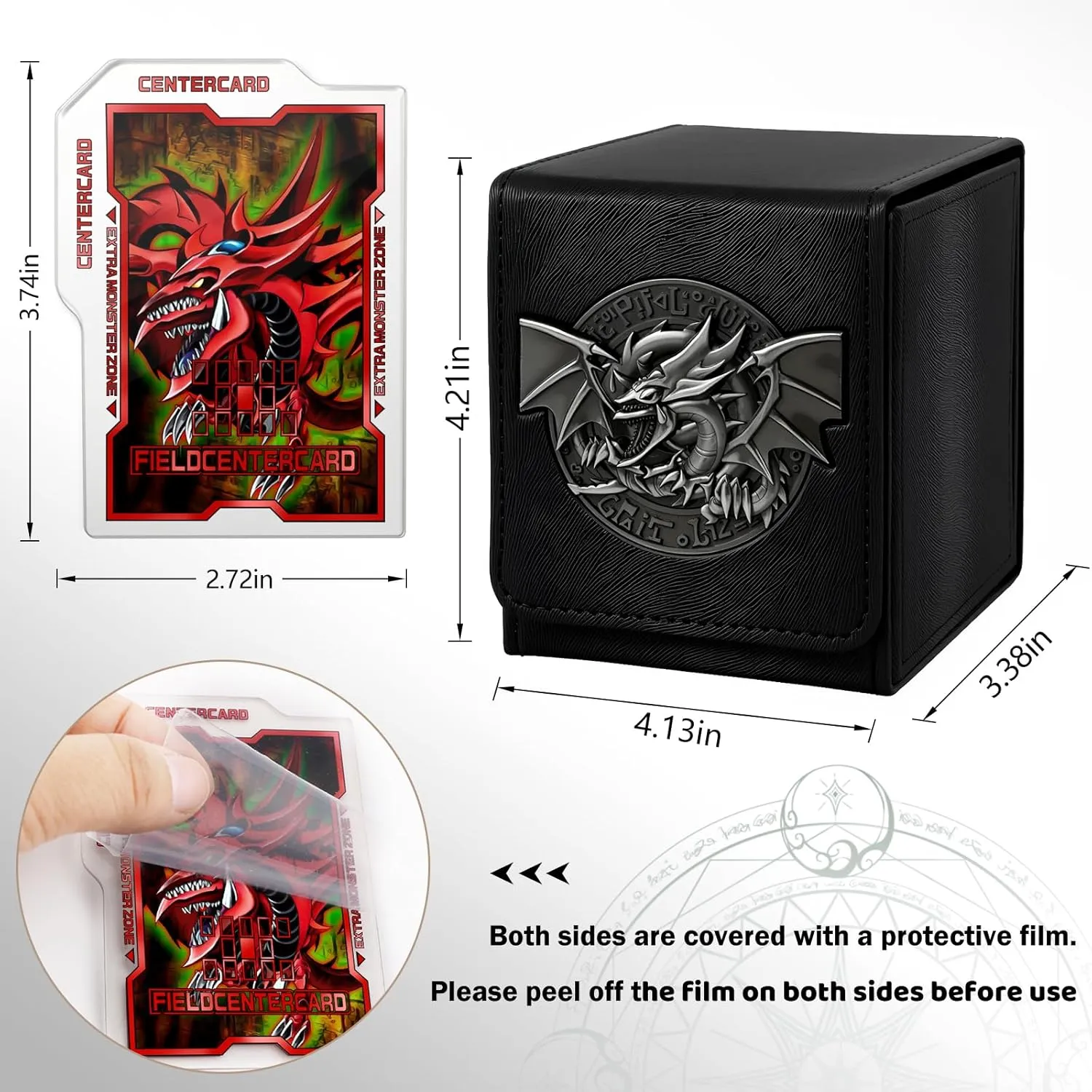 Card Deck Box for YGO MTG 3D sculpted relief Deck Box 110 Card Storage Box Trading Games Leather Storage with divider (Sky Dragon Titanium Color)