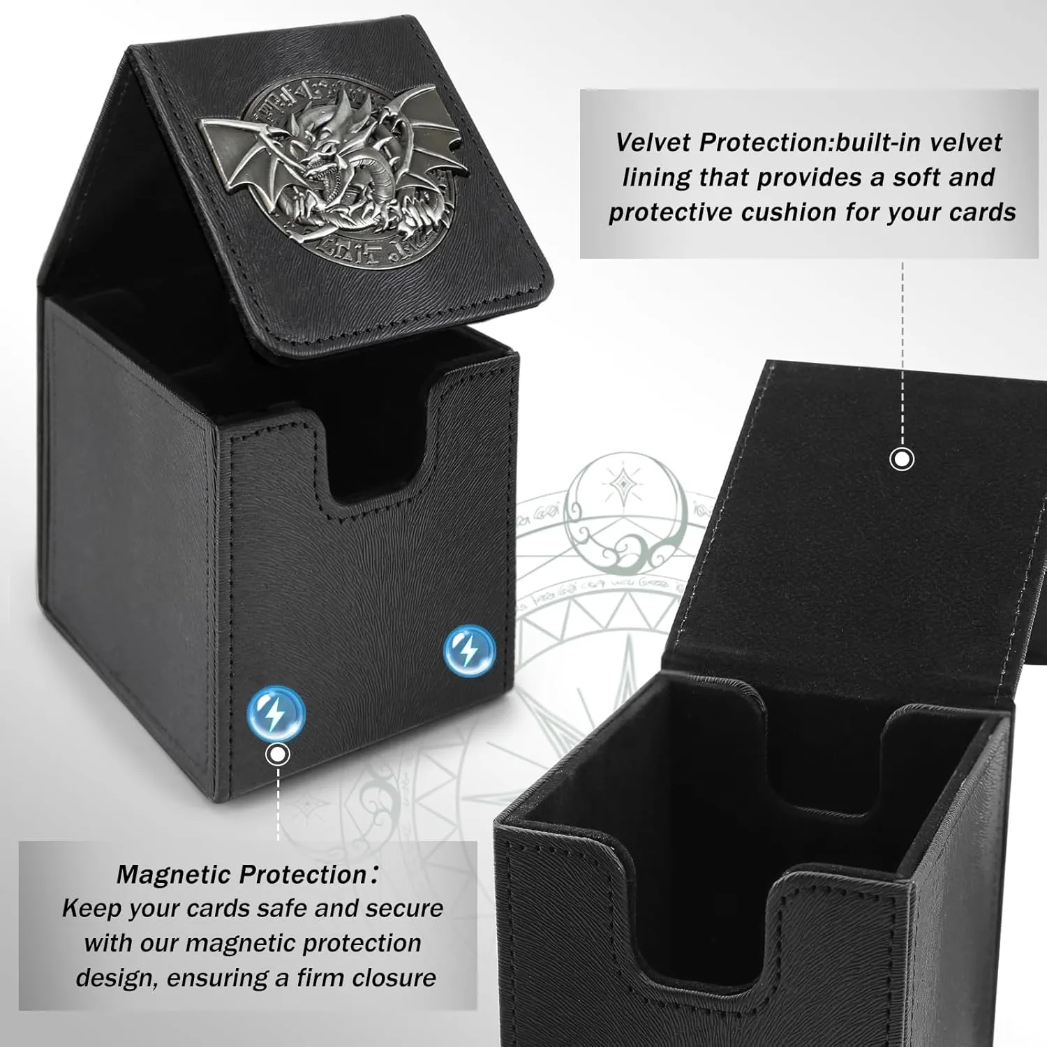 Card Deck Box for YGO MTG 3D sculpted relief Deck Box 110 Card Storage Box Trading Games Leather Storage with divider (Sky Dragon Titanium Color)