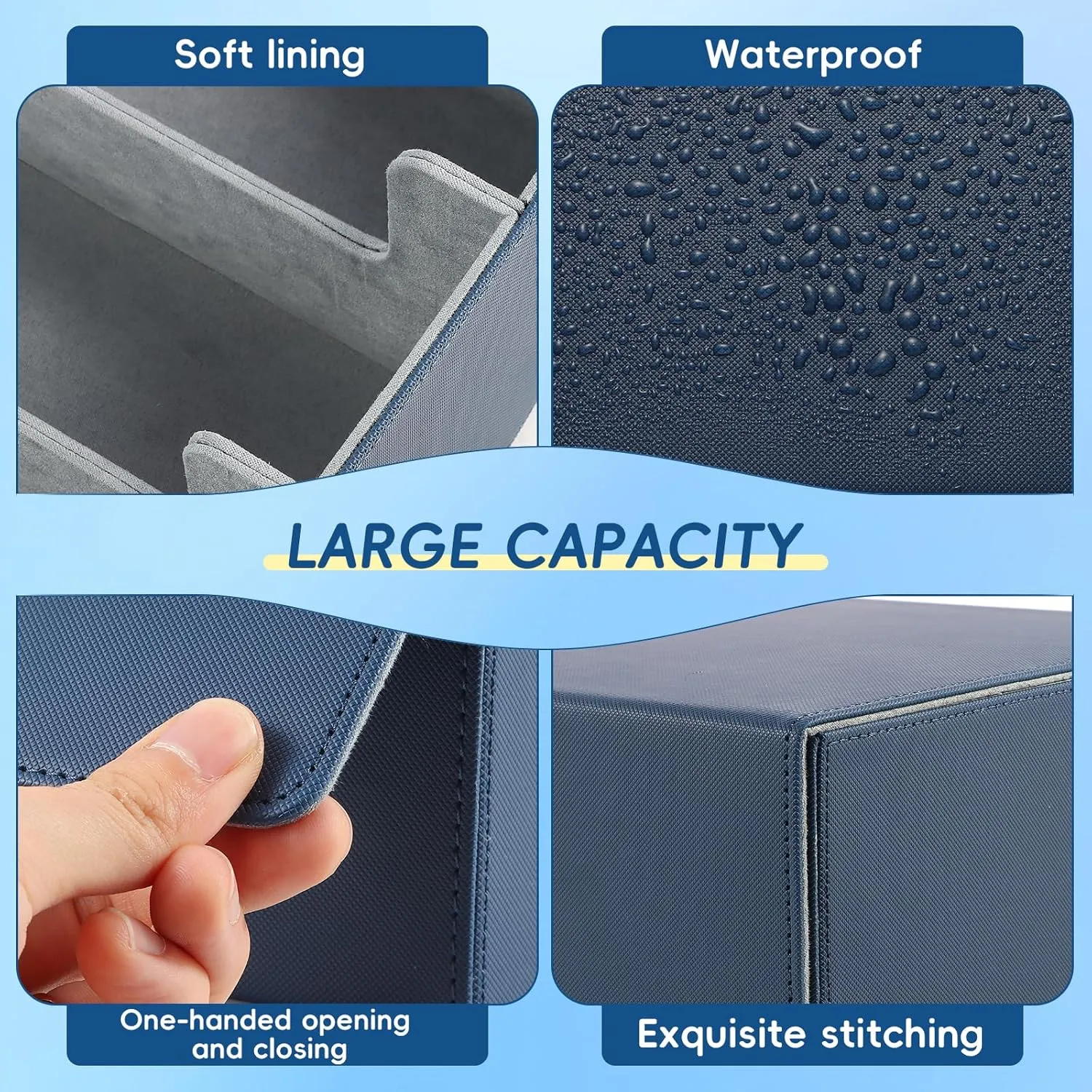 Card Storage Box for Trading Cards,1800  PU Leather Commander Card Deck Case with 12 Dividers and 3 Supporters,Magnetic Closure Card Holder Fits YuGiOh,MTG and Sport Cards(Blue, 3-Row)