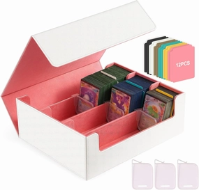 Card Storage Box for Trading Cards,1800  White PU Leather Commander Card Deck Case with 12 Dividers and 3 Supporters,Magnetic Closure Card Holder Fits YuGiOh,MTG and Sport Cards (White,3-Row)