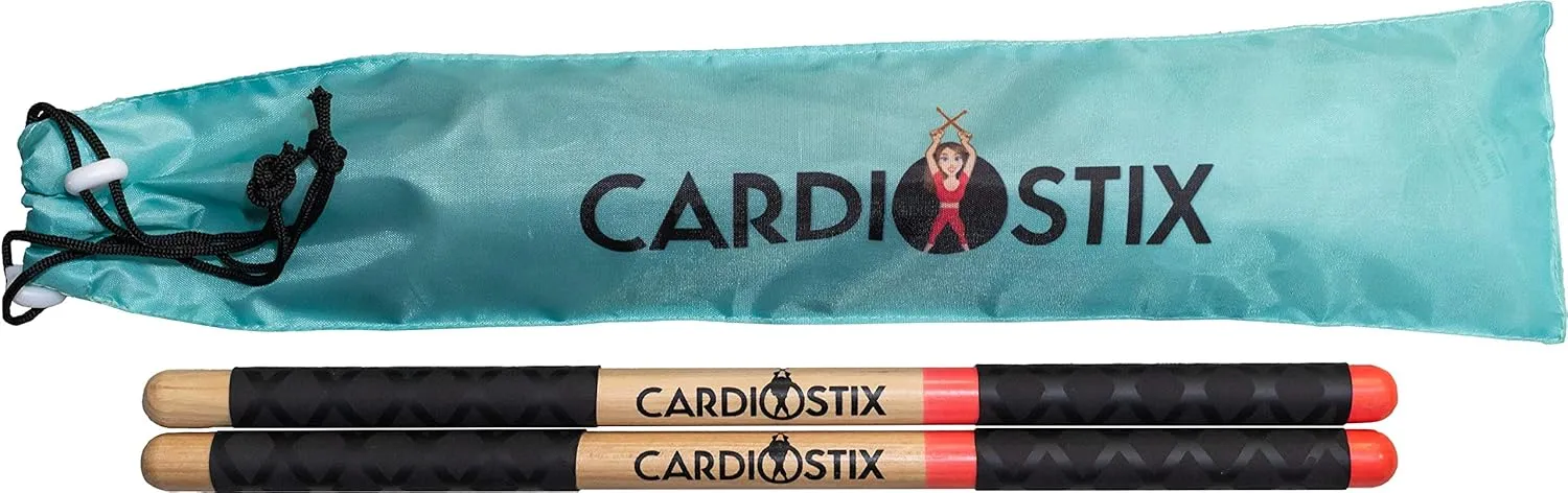 CardioStix 8.5oz Bundle (1 PAIR WITH BAG) Highest-Weighted Double Grip Premium American Hickory Wood Cardio Drum Sticks | Drumming, Fitness, Aerobic Class, Exercises(Pink w/bag)