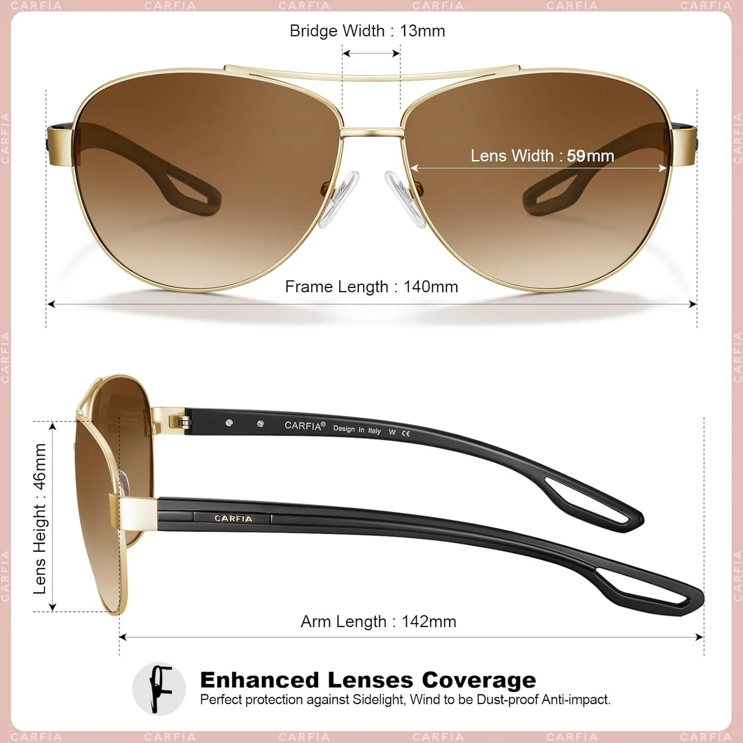 CARFIA Polarized Sunglasses for Women UV Protection Ultra-Lightweight Comfort Metal Frame Driving Glasses CA3210