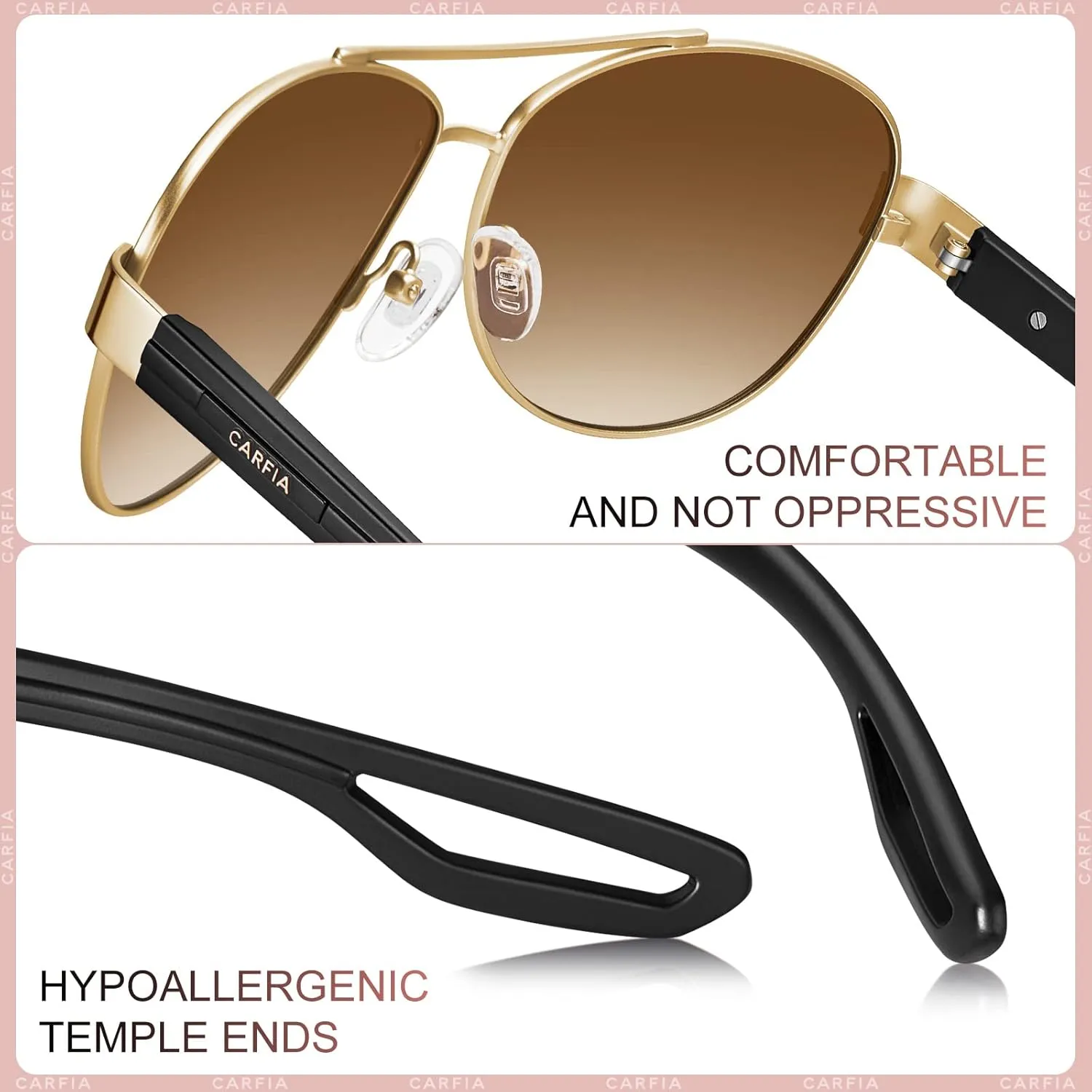 CARFIA Polarized Sunglasses for Women UV Protection Ultra-Lightweight Comfort Metal Frame Driving Glasses CA3210