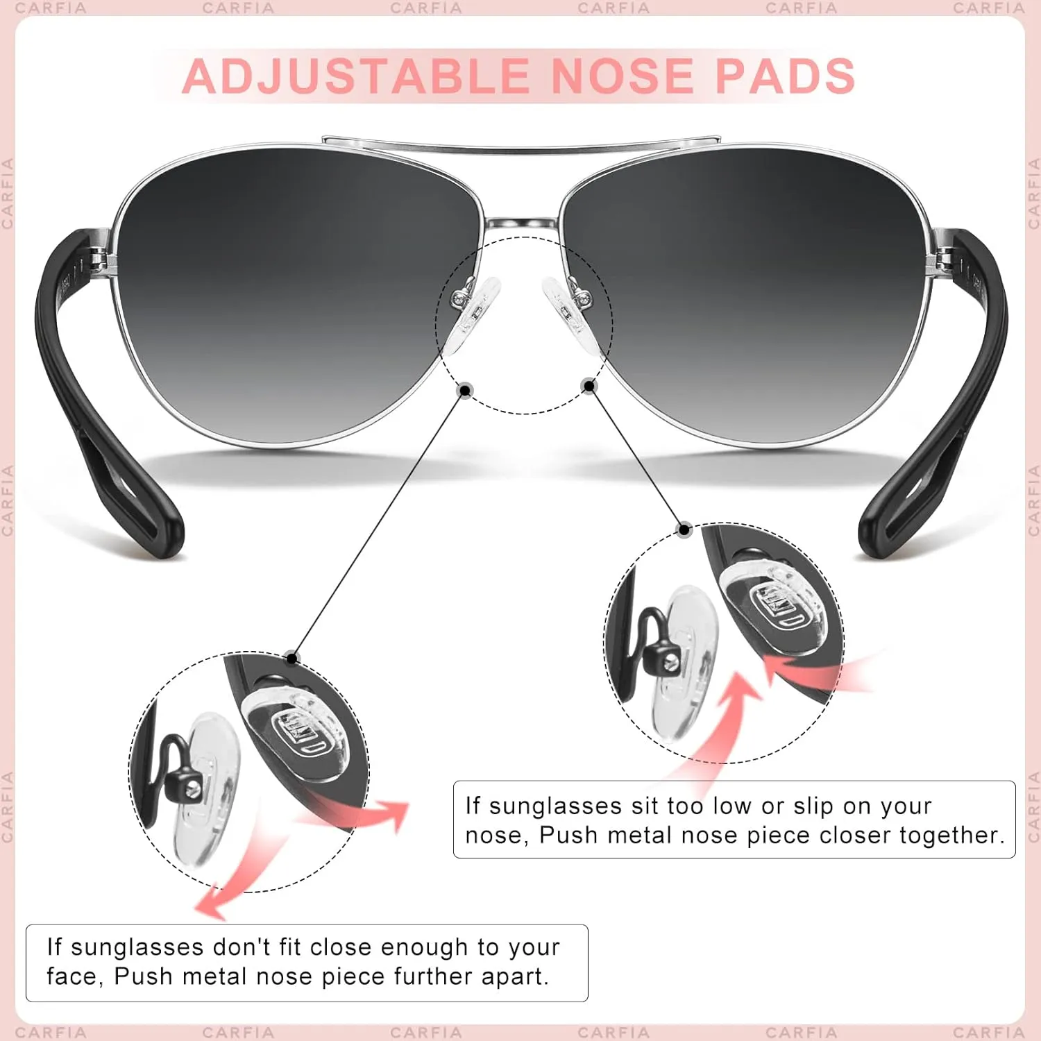 CARFIA Polarized Sunglasses for Women UV Protection Ultra-Lightweight Comfort Metal Frame Driving Glasses CA3210