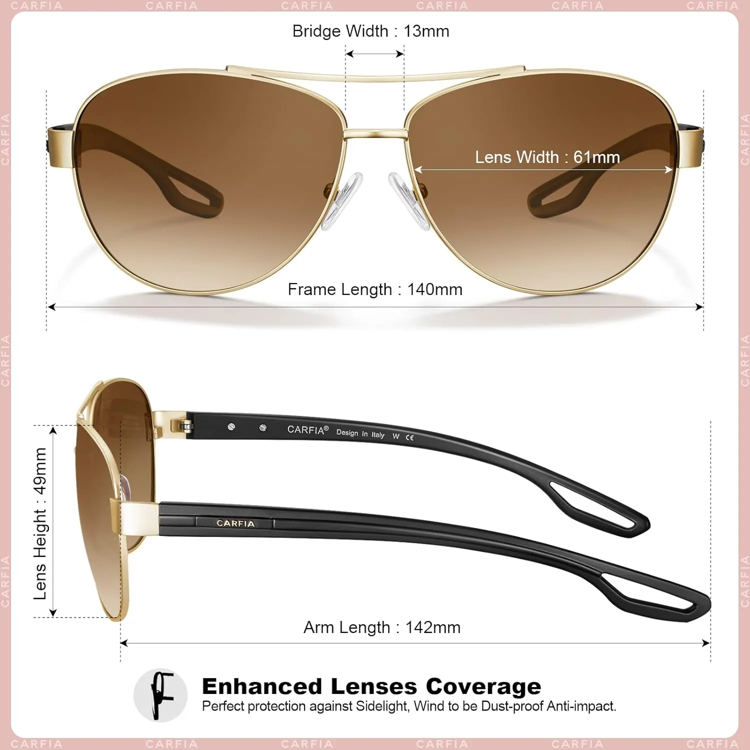 CARFIA Polarized Sunglasses for Women UV Protection Ultra-Lightweight Comfort Metal Frame Driving Glasses CA3210