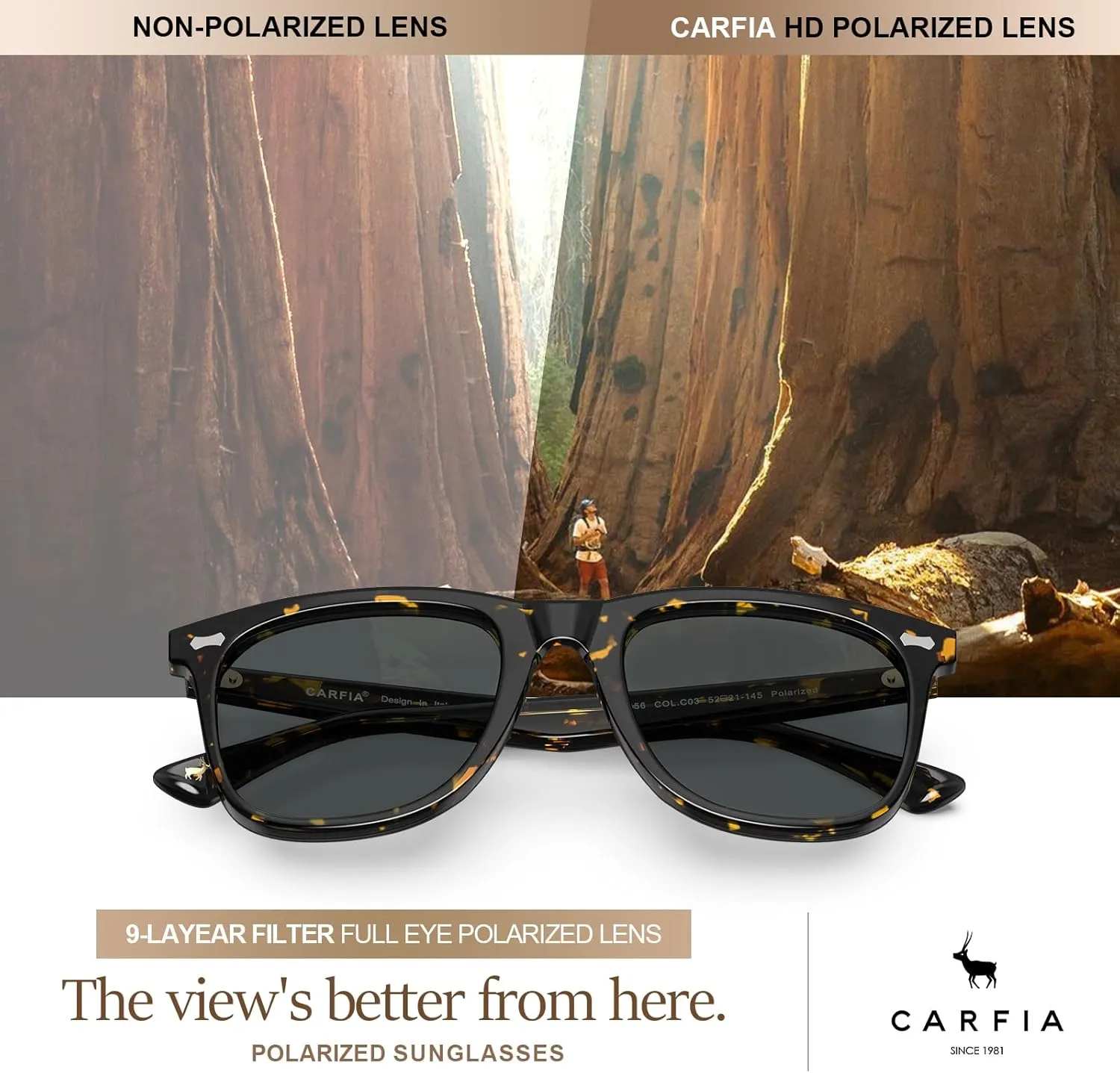 CARFIA Square Polarized Sunglasses for Men UV400 Protection Retro Acetate Italian Hand-crafted Driving Shades