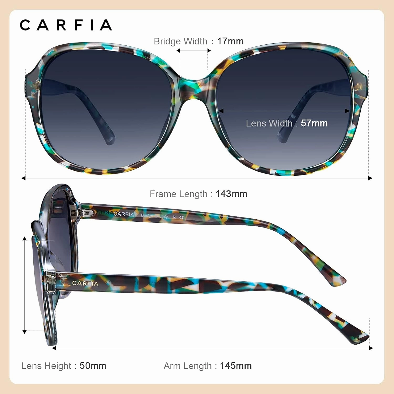 CARFIA Acetate Polarized Sunglasses for Women UV Protection Retro Trendy Big Sunnies CA2024