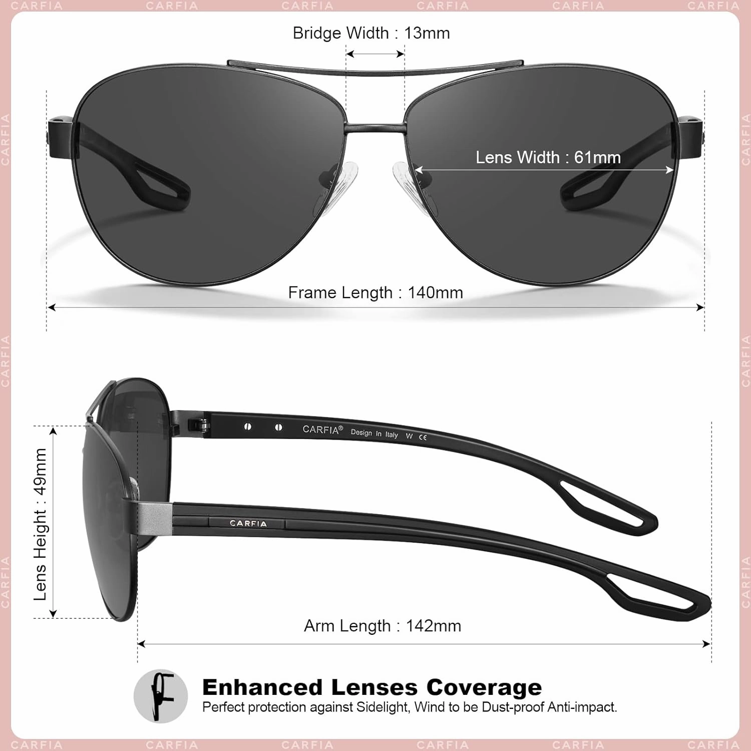 CARFIA Polarized Sunglasses for Women UV Protection Ultra-Lightweight Comfort Metal Frame Driving Glasses CA3210