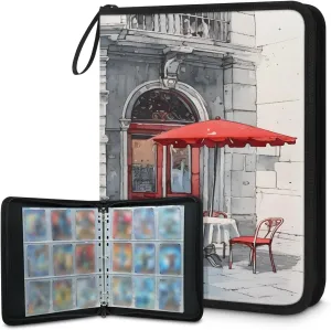 Cartoon Street 3 Ring Trading Zipper Binder Strap, Trading Card Binder 9 Pocket, 900 Pockets Card Holder with 50 Removable Sleeves for Game Cards