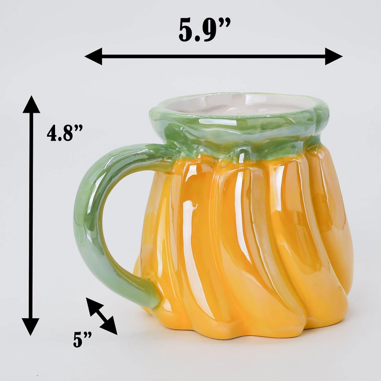 Ceramic Mug for Home & Office, Creative Porcelain 3D Fruit Cup with Handle for Coffee, Tea, Juice, Milk & Water, 14oz. Banana Shape Mug Gift, 4.8" H
