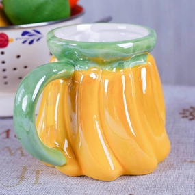 Ceramic Mug for Home & Office, Creative Porcelain 3D Fruit Cup with Handle for Coffee, Tea, Juice, Milk & Water, 14oz. Banana Shape Mug Gift, 4.8" H
