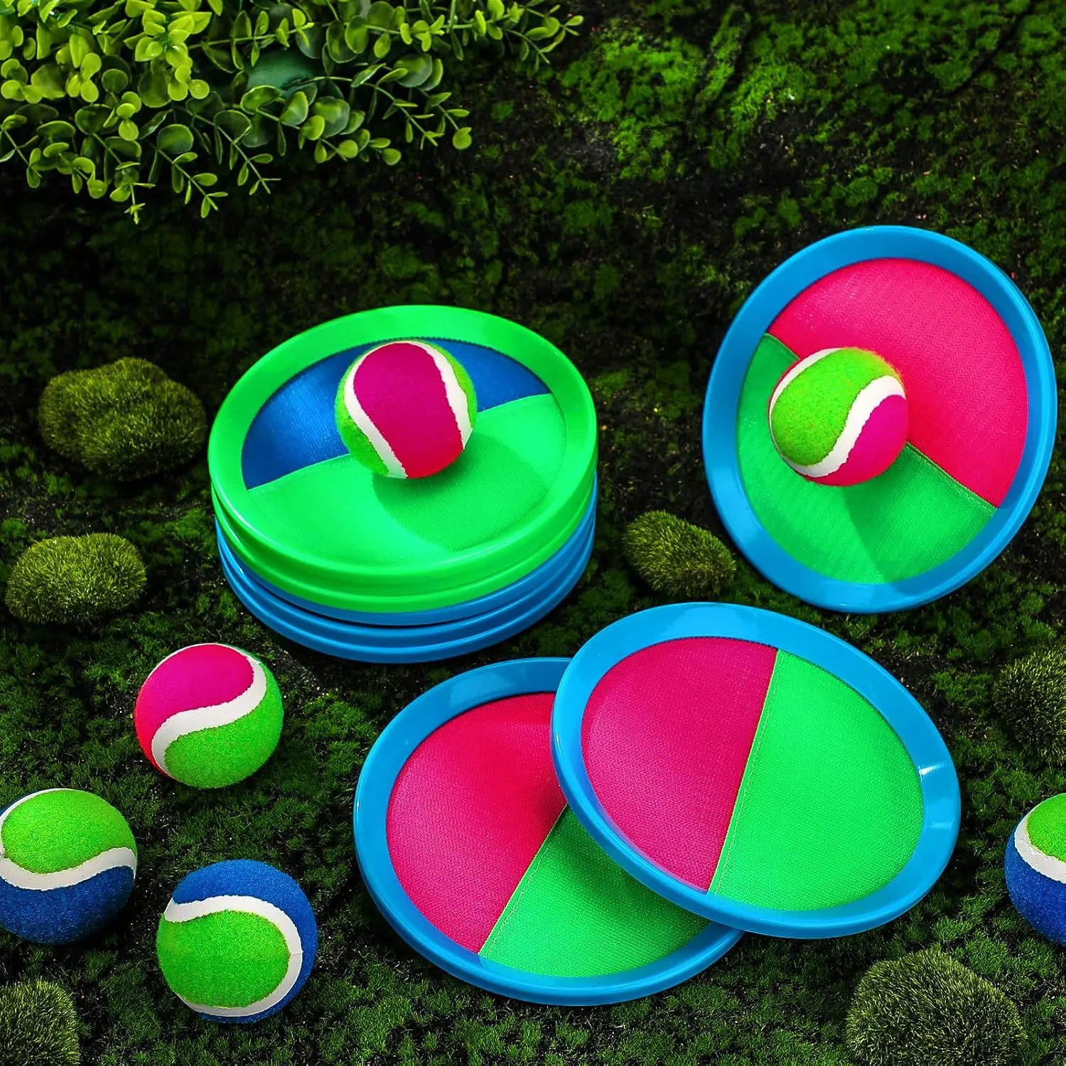 Charniol Kids Toys Toss and Catch Game Set 12 Paddles 6 Balls Beach Game Outdoor Ball Sports Games Toss and Catch Ball Set with Paddles Ball Nylon Catch Toys for Kids Adults