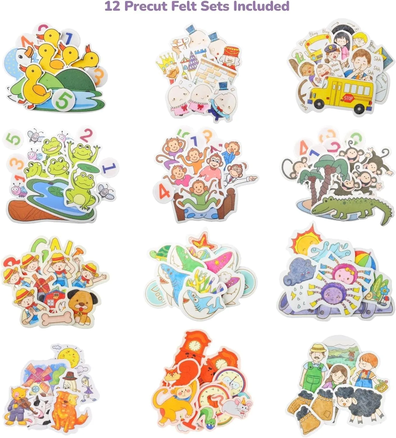 CHEFAN 12 Pack Felt Storyboard Pieces for Toddler, Flannel Board Stories for Preschool Activities