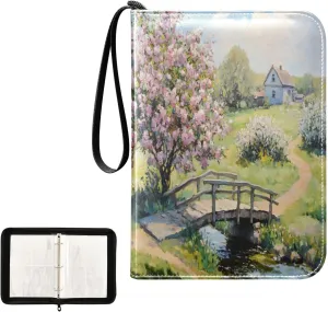 Cherry Blossoms Villagers Trading Card Binders 4 Pocket Card Collector Book with Sleeves 3 Ring Trading Card Binder