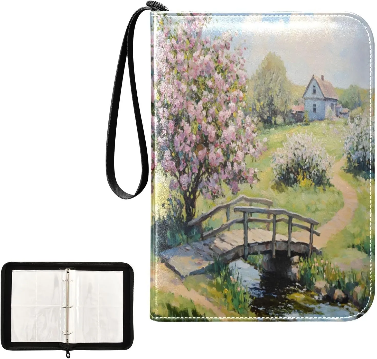 Cherry Blossoms Villagers Trading Card Binders 4 Pocket Card Collector Book with Sleeves 3 Ring Trading Card Binder