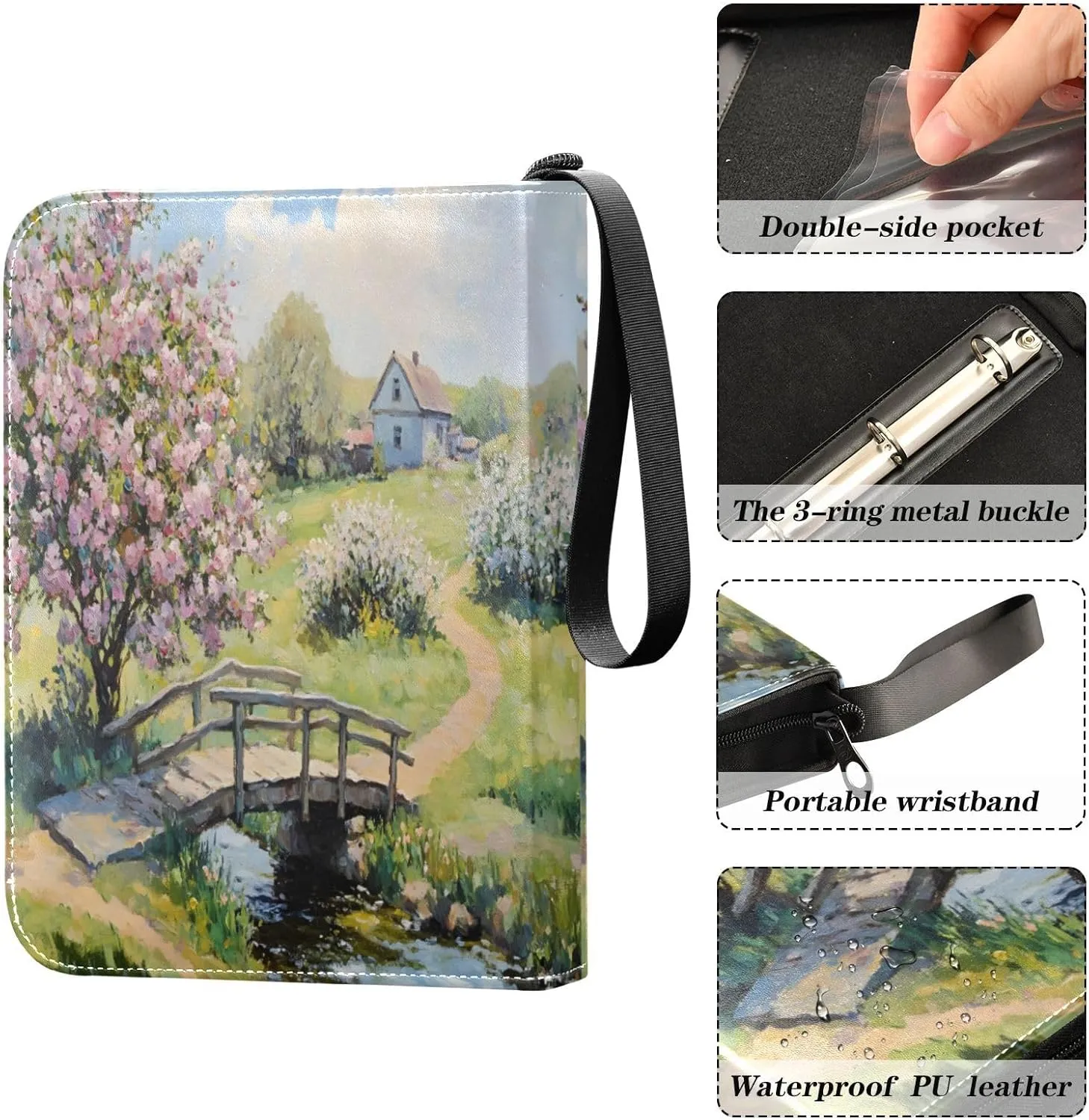 Cherry Blossoms Villagers Trading Card Binders 4 Pocket Card Collector Book with Sleeves 3 Ring Trading Card Binder