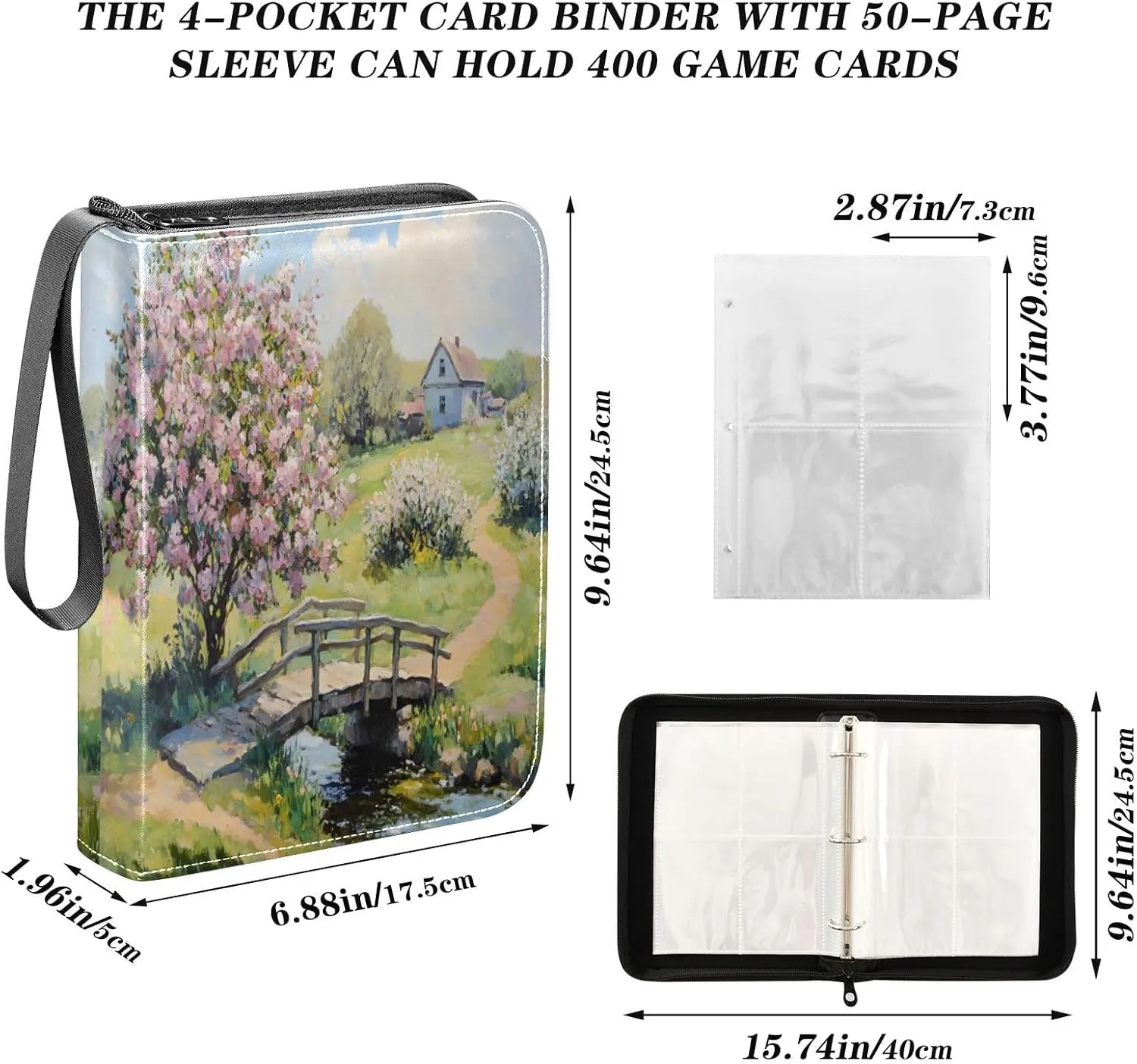 Cherry Blossoms Villagers Trading Card Binders 4 Pocket Card Collector Book with Sleeves 3 Ring Trading Card Binder
