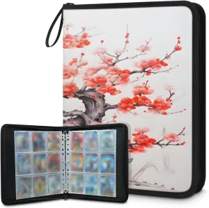 Cherry Tree 3 Ring Trading Zipper Binder Strap, Trading Card Binder 9 Pocket, 900 Pockets Card Holder with 50 Removable Sleeves for Game Cards
