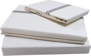 Chezmoi Collection Venezia 4-Piece 400 Thread Count Tencel Cotton Sheet Set - Double Row Stitch Embroidery Bordered - Silky Soft, Smooth, Breathable Cooling - King, Gray