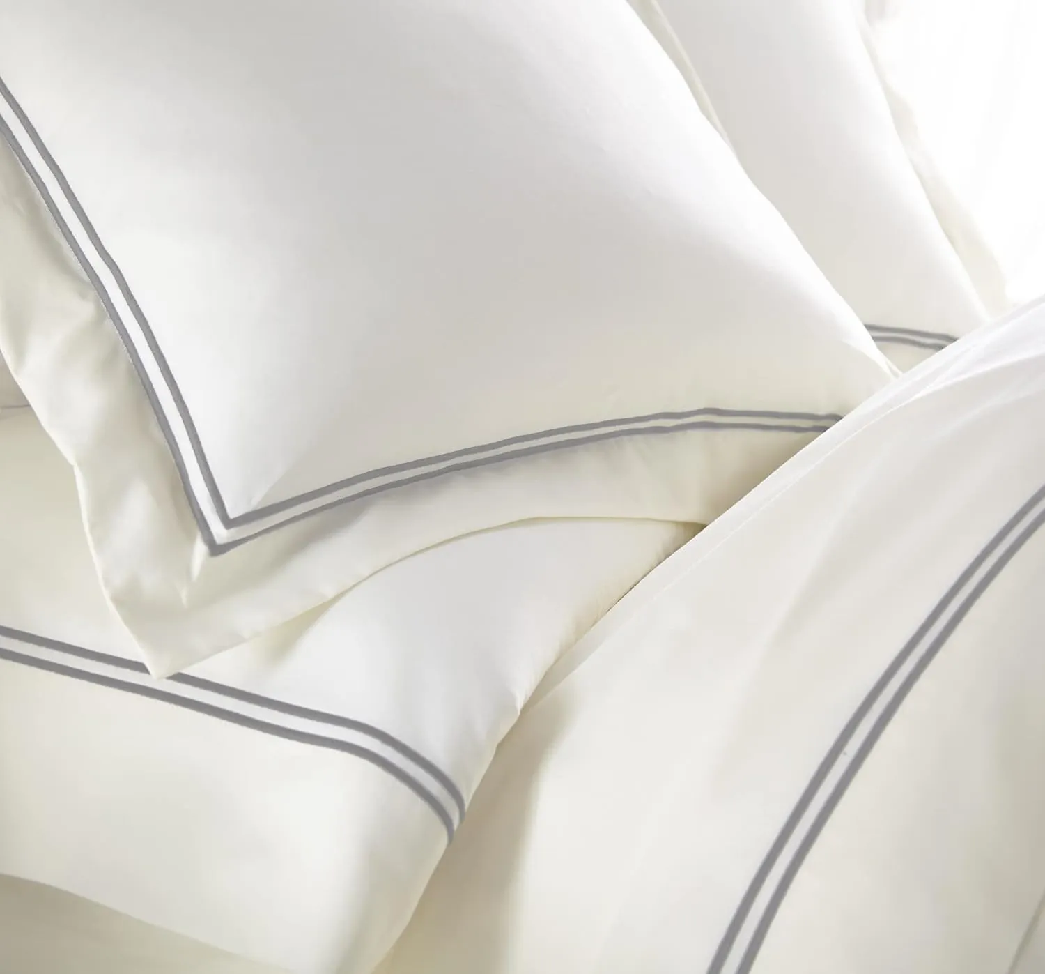 Chezmoi Collection Venezia 4-Piece 400 Thread Count Tencel Cotton Sheet Set - Double Row Stitch Embroidery Bordered - Silky Soft, Smooth, Breathable Cooling - King, Gray