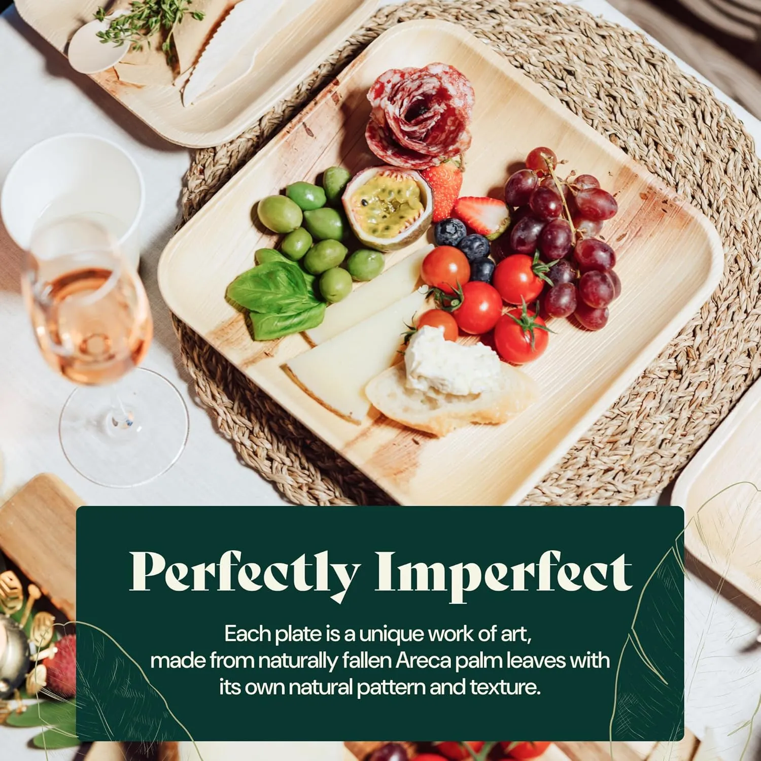 Chic Leaf Compostable & Biodegradable Palm Leaf Disposable Bamboo Plates - Disposable Party Plates for Appetizers (6'' - 50 Pack)