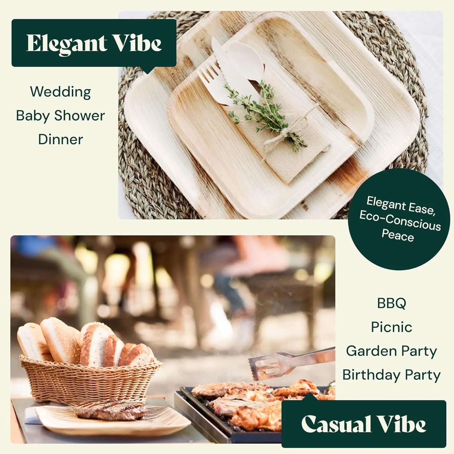 Chic Leaf Compostable & Biodegradable Palm Leaf Disposable Bamboo Plates - Disposable Party Plates for Appetizers (6'' - 50 Pack)